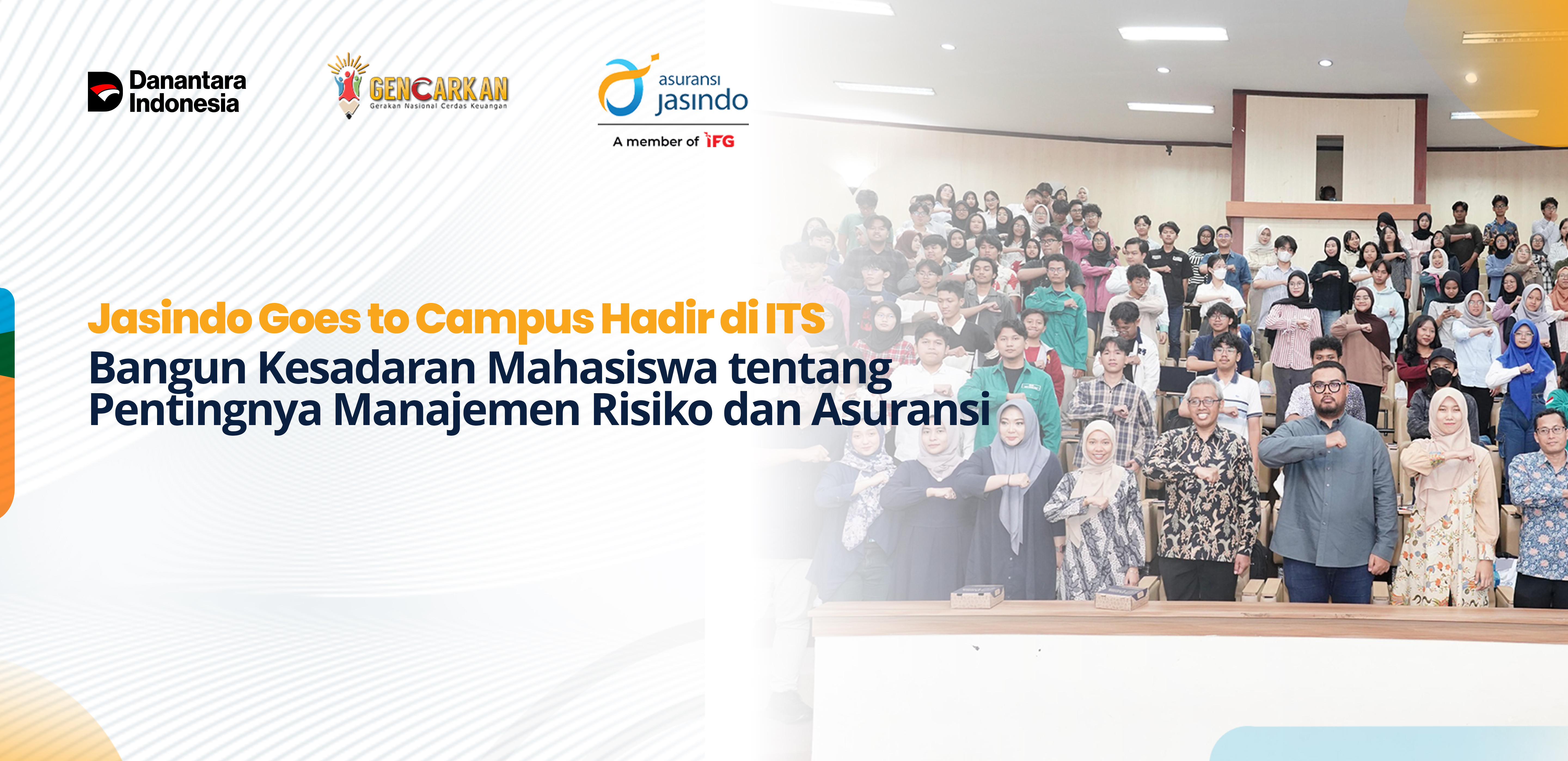 Surabaya, 23 Oktober 2025 – Setelah sukses menggelar kegiatan di Universitas Mahasaraswati Denpasar, Bali, Asuransi Jasindo kembali melanjutkan program literasi keuangan bertajuk “Jasindo Goes to Campus: Insurance for Smarter Risk Management” di Institut Teknologi Sepuluh Nopember (ITS), Surabaya. Kegiatan ini digelar dalam rangkaian Bulan Inklusi Keuangan (BIK) 2025 sebagai upaya memperluas pemahaman generasi muda terhadap pentingnya manajemen risiko dan peran asuransi. 
“Kami ingin mendorong mahasiswa untuk lebih sadar akan pentingnya perlindungan diri sejak dini. Perlu diketahui bahwa asuransi berperan sebagai instrumen perlindungan finansial yang membantu menjaga kestabilan ekonomi individu, sekaligus menumbuhkan kebiasaan berpikir preventif dalam mengelola keuangan,” Ujar Brellian Gema, Sekretaris Perusahaan Asuransi Jasindo. 
Kegiatan yang diikuti oleh mahasiswa Departemen Aktuaria ini merupakan wujud dukungan Asuransi Jasindo terhadap program Gencarkan (Gerakan Nasional Literasi dan Inklusi Keuangan) 2025 yang diinisiasi oleh Otoritas Jasa Keuangan (OJK). Melalui inisiatif ini, Asuransi Jasindo berkomitmen mendukung peningkatan literasi dan inklusi keuangan di kalangan generasi muda. 
Brellian menambahkan bahwa kegiatan ini sengaja dirancang dengan konsep yang menarik agar pesan edukatif dapat tersampaikan secara ringan dan mudah dipahami. Ia yakin bahwa melalui pendekatan yang fun dan interaktif, pembahasan mengenai keuangan dan asuransi yang semula terasa kompleks, bisa jadi lebih menyenangkan, sekaligus relevan bagi generasi muda. 
Melalui Jasindo Goes to Campus, Asuransi Jasindo berkomitmen untuk terus hadir di berbagai perguruan tinggi di Indonesia, membawa semangat literasi, inklusi, dan perlindungan finansial bagi generasi muda. 
* * * 
Tentang PT Asuransi Jasa Indonesia 
Asuransi Jasindo merupakan perusahaan asuransi umum dengan kepemilikan 1 lembar saham seri A dwiwarna milik Negara Republik Indonesia dan 424.999 lembar saham Seri B milik PT Bahana Pembinaan Usaha Indonesia (Persero). Asuransi Jasindo telah berpengalaman selama lebih dari 50 tahun dalam memberikan perlindungan asuransi bagi pelaku bisnis dan masyarakat Indonesia. Serta terbukti tangguh untuk bangkit dari kondisi yang menantang dan terus berinovasi dalam memberikan pelayanan profesional dan terbaik. 
Saat ini Asuransi Jasindo fokus pada pertumbuhan bisnis yang profitable dan sustainable baik pada bisnis penugasan pemerintah maupun non pemerintah, serta memperkuat support business untuk memberikan pelayanan prima kepada nasabah. Asuransi Jasindo juga banyak mendapatkan dukungan reasuradur terkemuka, terutama untuk pertanggungan yang bersifat mega-risk. 
Asuransi Jasindo juga senantiasa memegang teguh nilai-nilai budaya AKHLAK, sehingga Asuransi Jasindo melakukan pengembangan terhadap tata kelola dan manajemen risiko melalui penerapan GRC (Governance, Risk, dan Compliance) agar Perusahaan dapat menjaga Amanah yang dipercayakan oleh setiap tertanggung.